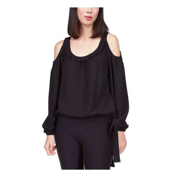 MICHAEL MICHAEL KORS Tops - MICHAEL MICHAEL KORS Womens Black Tie At Side Long Sleeve Scoop Neck Top XXXL